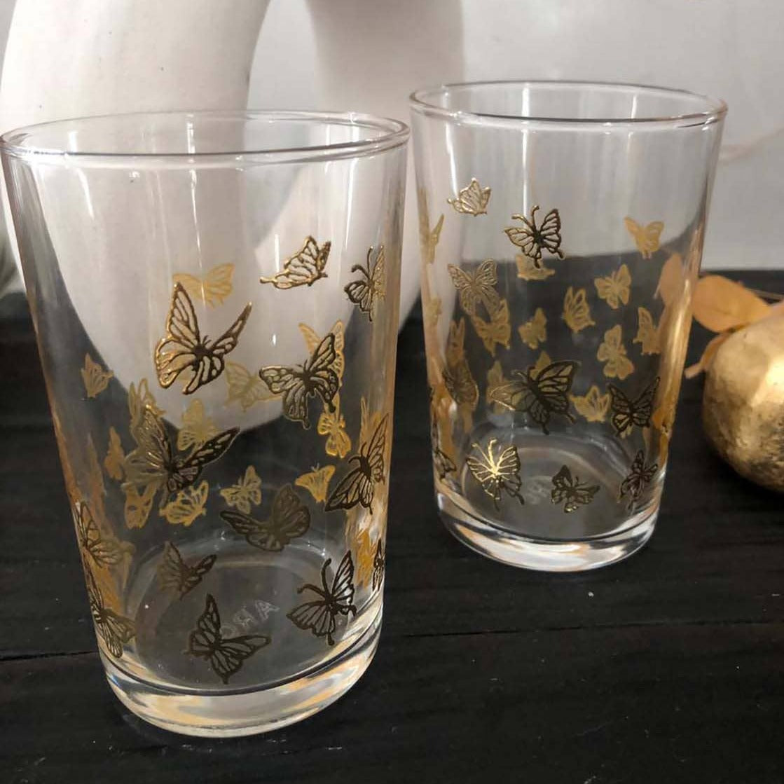 Set of 6 Wine Glasses Gold Little Butterflies