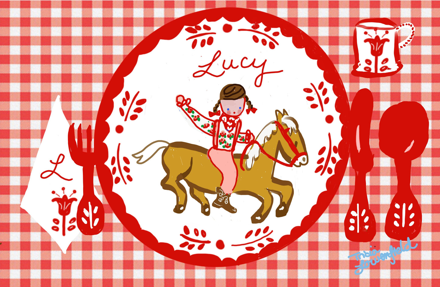Laminated Placemat - Cowgirl on Horse