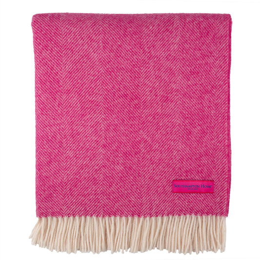 Southampton Home Wool Herringbone Throw ~ PINK ~