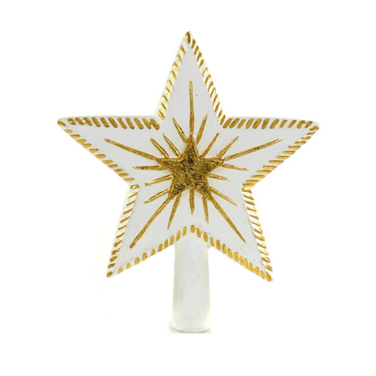 CARVED DOUBLE STAR TREE TOPPER-WHITE GOLD