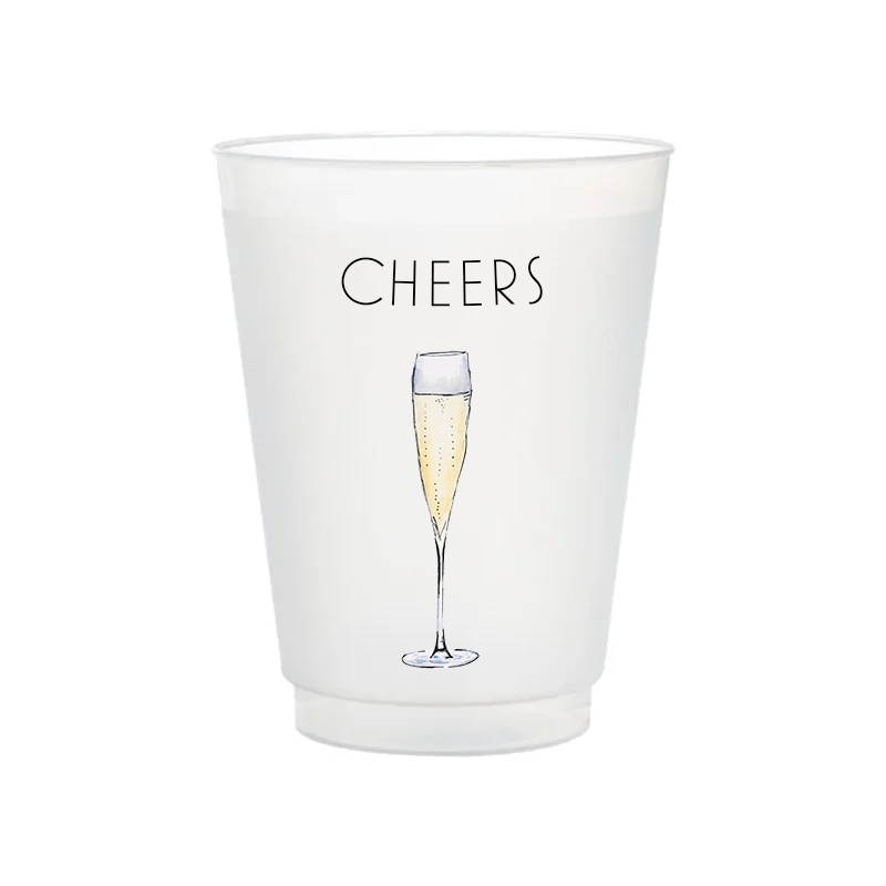 "Cheers" Champagne Flute Frosted Cups | Set of 6